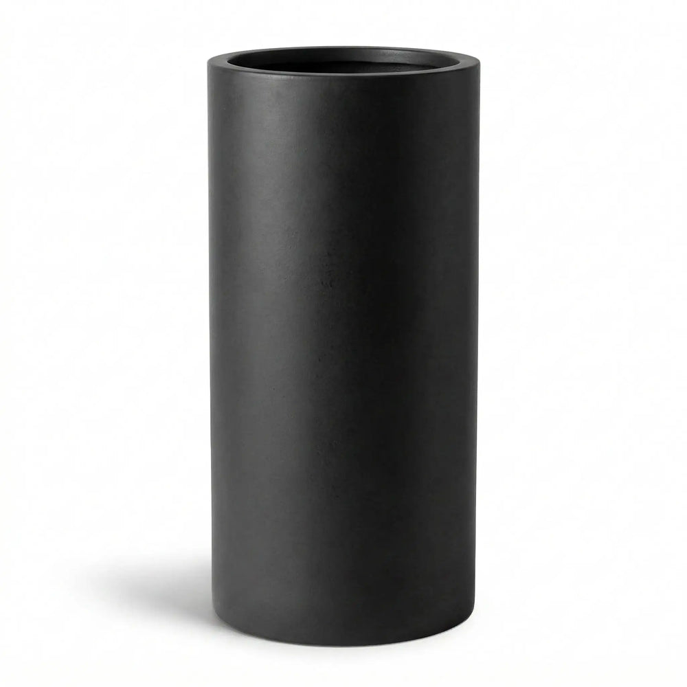 DTY Mount Oxford 15.7" D x 31.5" H (Pot Opening 11.0") Fiberstone Tall Planter with Drainage Hole, Weather Resistant for Indoor and Outdoor, 2 Extra Coco Mats - Black, Large