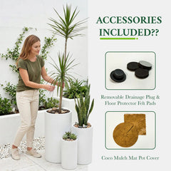 DTY Mount Oxford 15.7" D x 31.5" H (Pot Opening 11.0") Fiberstone Tall Planter with Drainage Hole, Weather Resistant for Indoor and Outdoor, 2 Extra Coco Mats - Black, Large perspective