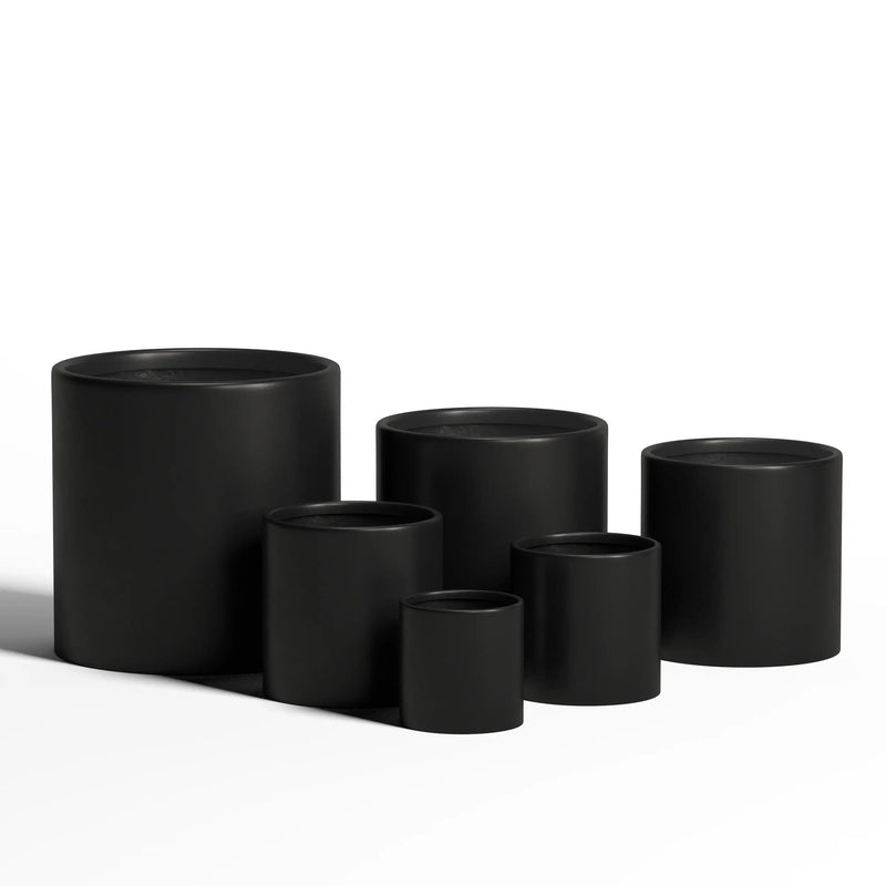 DTY Mount Powell 7.9" D x 7.9" H (Pot Opening 5.5") Fiberstone Cylindrical Planter with Drainage Hole, Weather Resistant for Indoor & Outdoor Use, Includes 2 Extra Coco Mats - Black, Extra Small