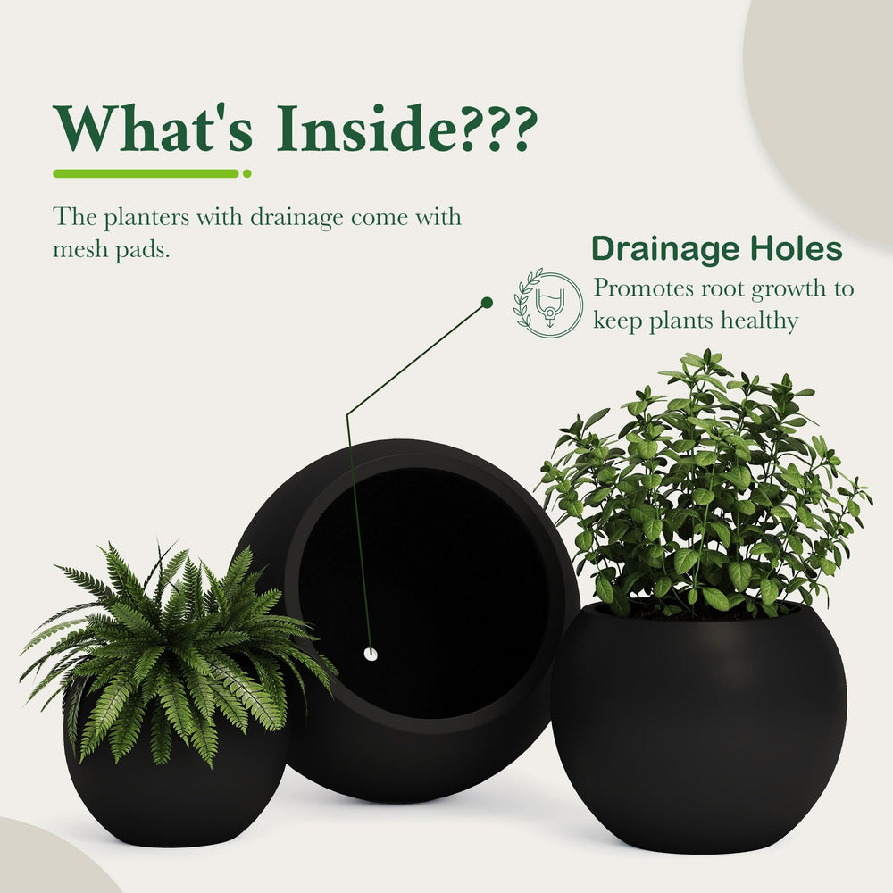 Fiberstone Round Planter Open Top Sphere Indoor Outdoor Weatherproof Media 6