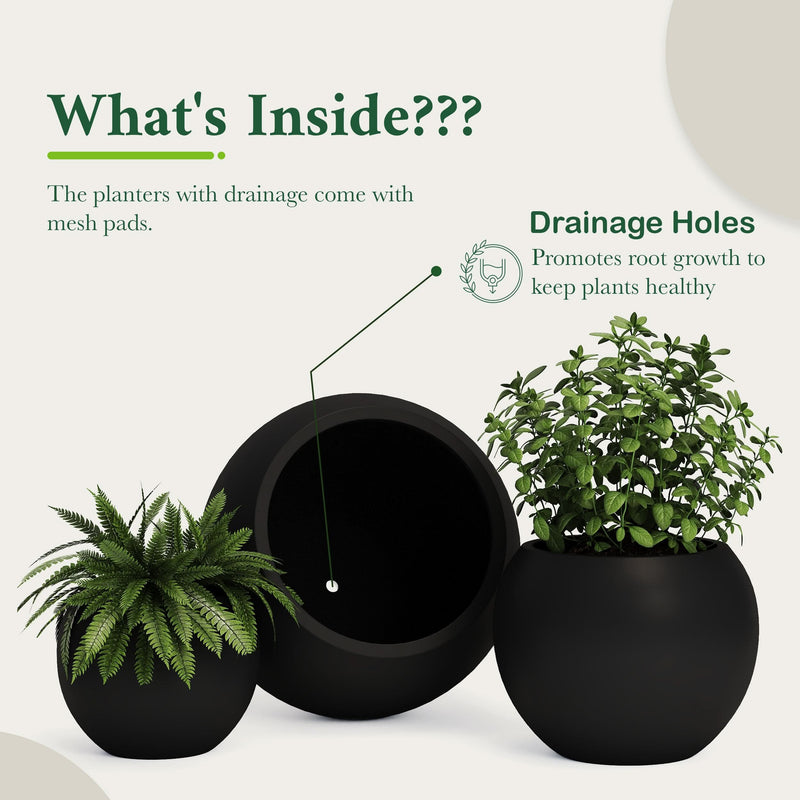 Fiberstone Round Planter Open Top Sphere Indoor Outdoor Weatherproof