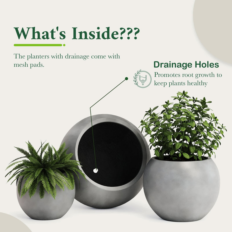 Fiberstone Round Planter Open Top Sphere Indoor Outdoor Weatherproof