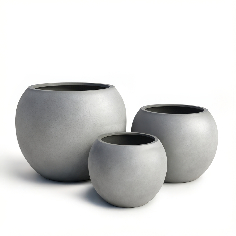 Fiberstone Round Planter Open Top Sphere Indoor Outdoor Weatherproof Media 14