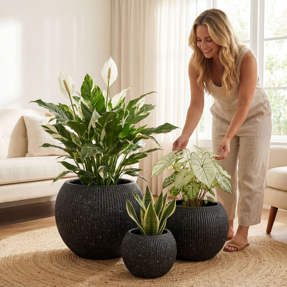 Fiberstone Round Planter Open Top Sphere Indoor Outdoor Weatherproof Media 56