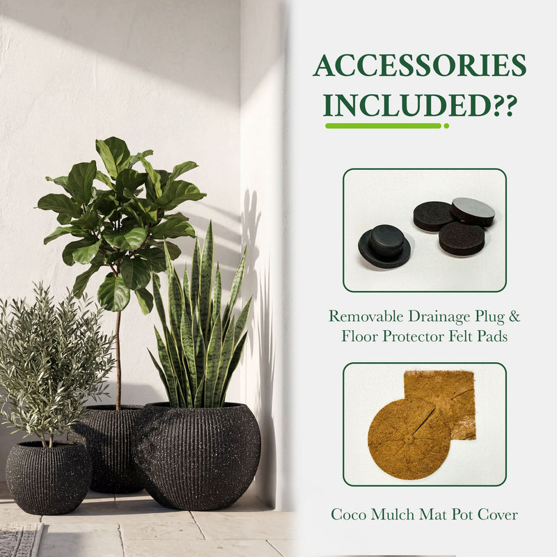 Fiberstone Round Planter Open Top Sphere Indoor Outdoor Weatherproof