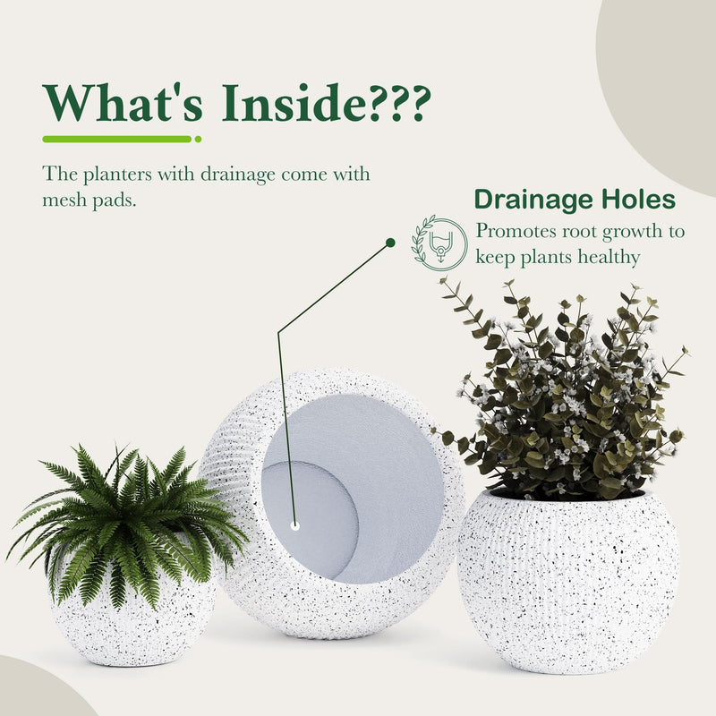 Fiberstone Round Planter Open Top Sphere Indoor Outdoor Weatherproof