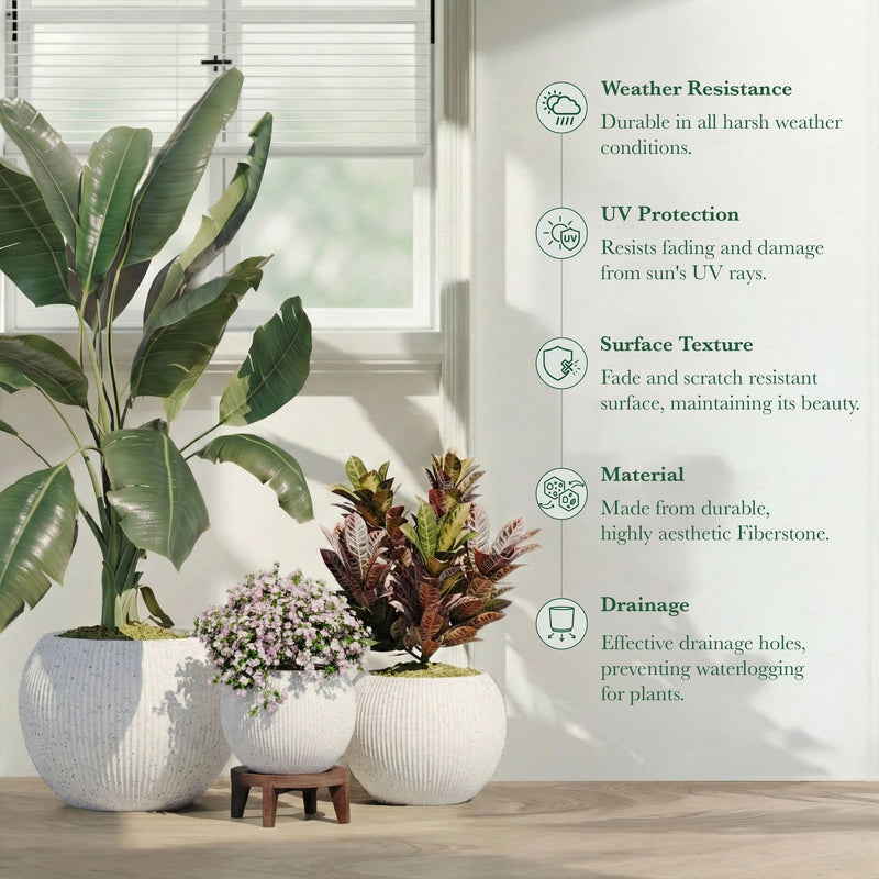 Fiberstone Round Planter Open Top Sphere Indoor Outdoor Weatherproof