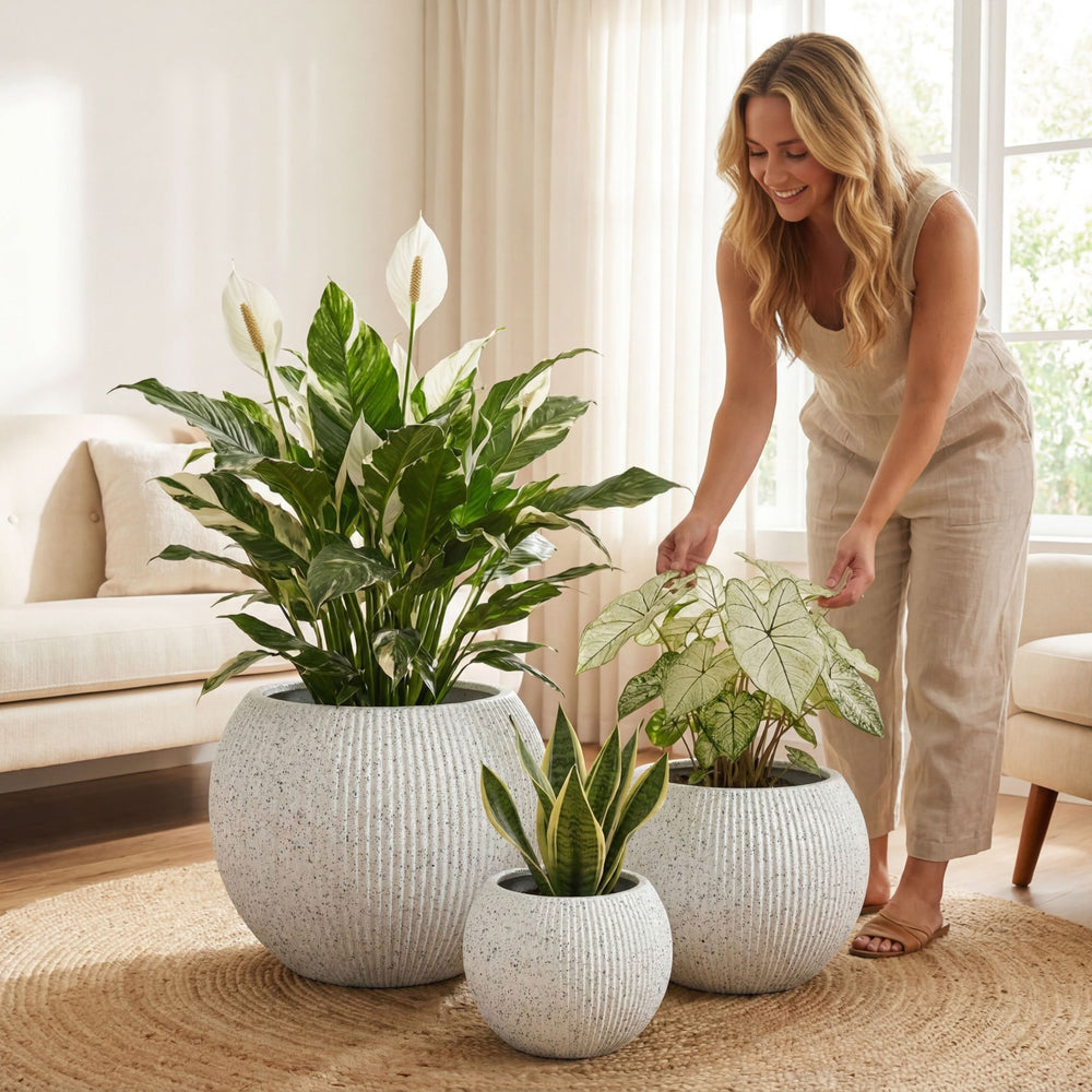 Fiberstone Round Planter Open Top Sphere Indoor Outdoor Weatherproof Media 67
