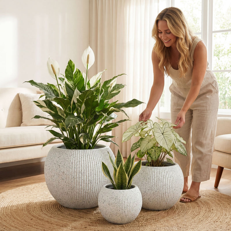 Fiberstone Round Planter Open Top Sphere Indoor Outdoor Weatherproof