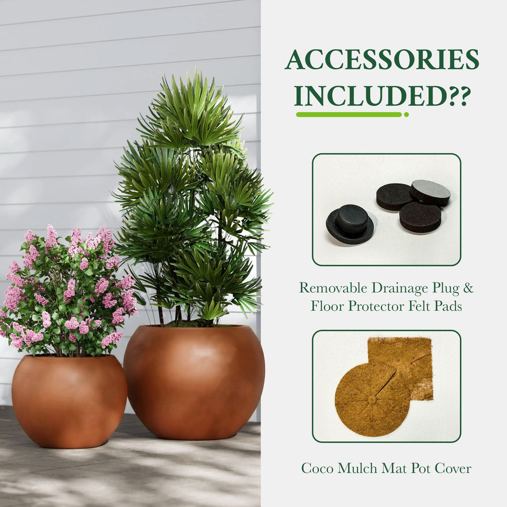 Fiberstone Round Planter Open Top Sphere Indoor Outdoor Weatherproof Media 43