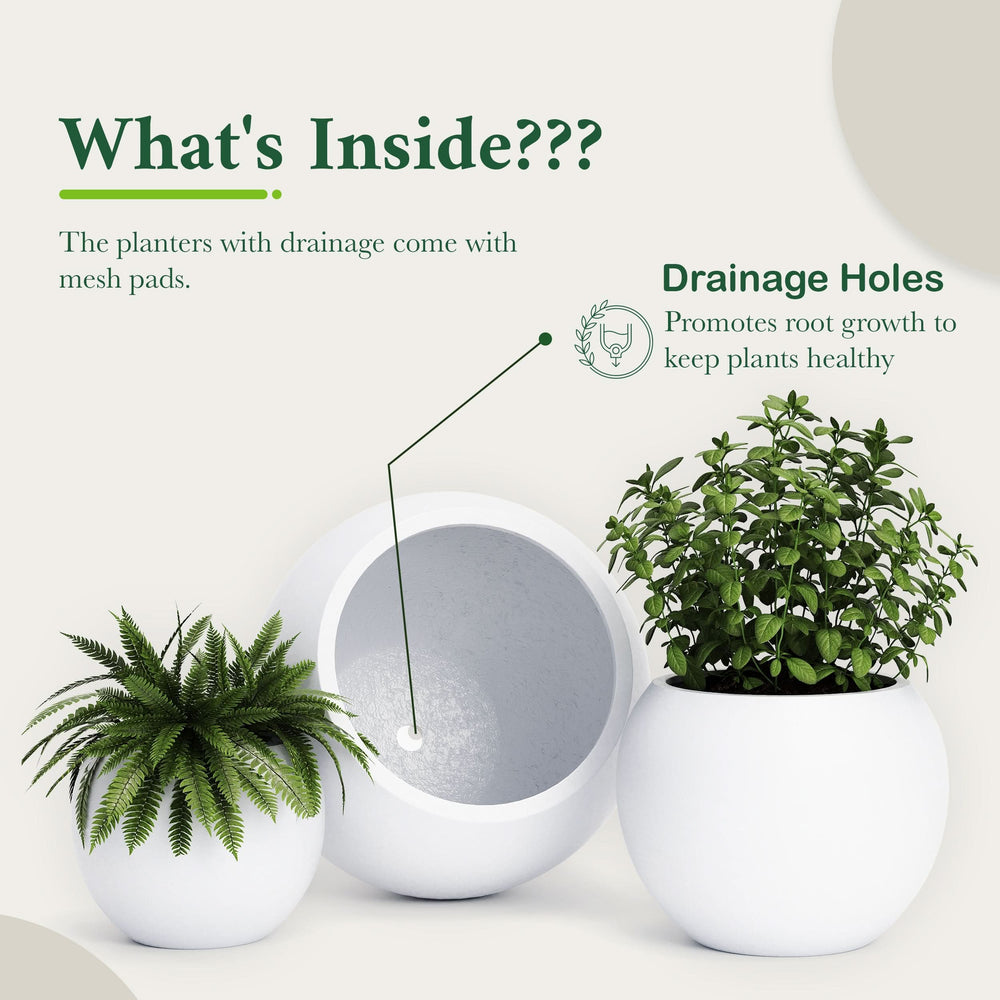 Fiberstone Round Planter Open Top Sphere Indoor Outdoor Weatherproof Media 30
