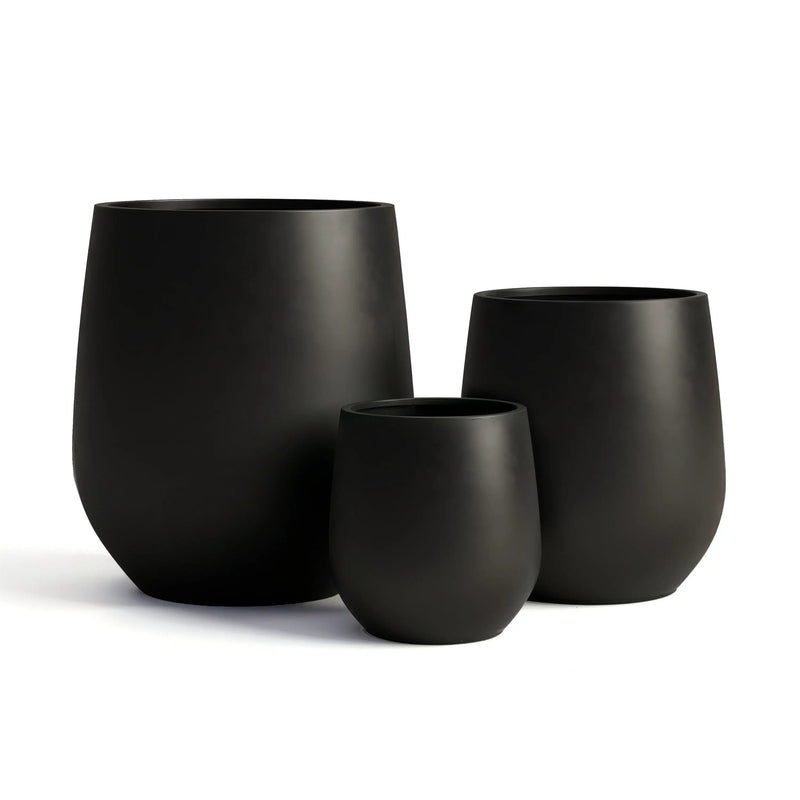 DTY Signature Mount Wilson Modern Indoor Outdoor Fiberstone Tapered Planter, Lightweight, Weather Resistant Garden Pot with Drainage Hole & Rubber Plug (Black, 11'' D x 12'' H)