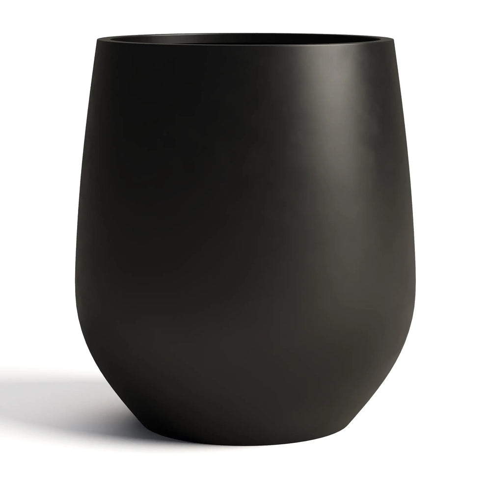 DTY Signature Mount Wilson Modern Indoor Outdoor Fiberstone Tapered Planter, Lightweight, Weather Resistant Garden Pot with Drainage Hole & Rubber Plug (Black, 11'' D x 12'' H)