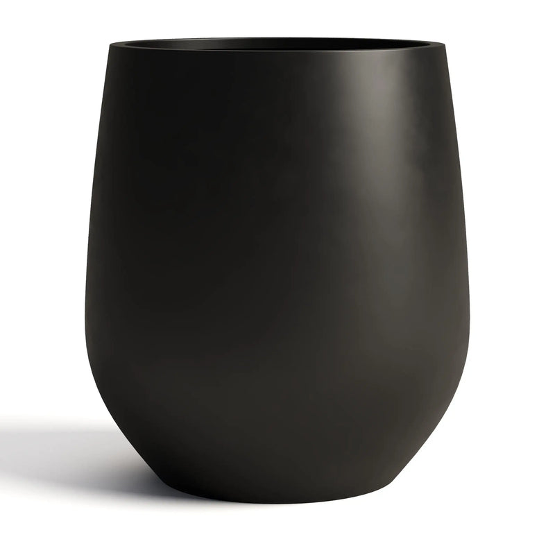 DTY Signature Mount Wilson Modern Indoor Outdoor Fiberstone Tapered Planter, Lightweight, Weather Resistant Garden Pot with Drainage Hole & Rubber Plug (Black, 11'' D x 12'' H)