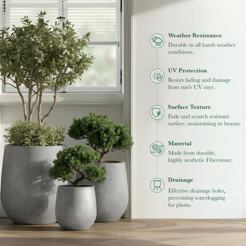 DTY Signature Mount Wilson Modern Indoor Outdoor Fiberstone Tapered Planter, Lightweight, Weather Resistant Garden Pot with Drainage Hole & Rubber Plug (Black, 11'' D x 12'' H)