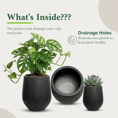 DTY Signature Mount Wilson Modern Indoor Outdoor Fiberstone Tapered Planter, Lightweight, Weather Resistant Garden Pot with Drainage Hole & Rubber Plug (Black, 11'' D x 12'' H) perspective