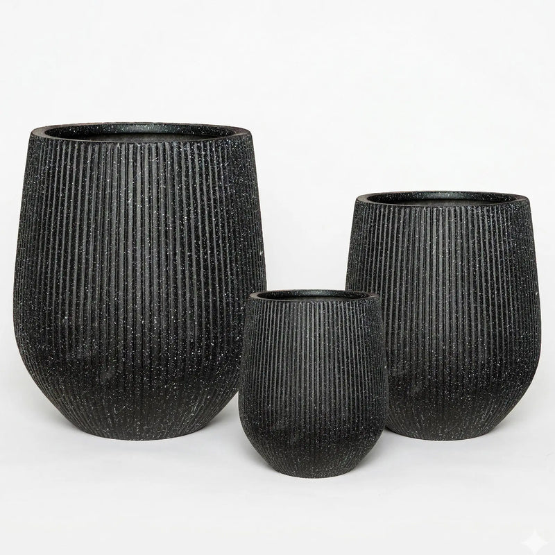 DTY Signature Mount Wilson Modern Indoor Outdoor Fiberstone Tapered Planter, Lightweight, Weather Resistant Garden Pot with Drainage Hole & Rubber Plug (Black, 11'' D x 12'' H)