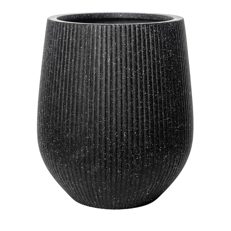 DTY Signature Mount Wilson Modern Indoor Outdoor Fiberstone Tapered Planter, Lightweight, Weather Resistant Garden Pot with Drainage Hole & Rubber Plug (Black, 11'' D x 12'' H)