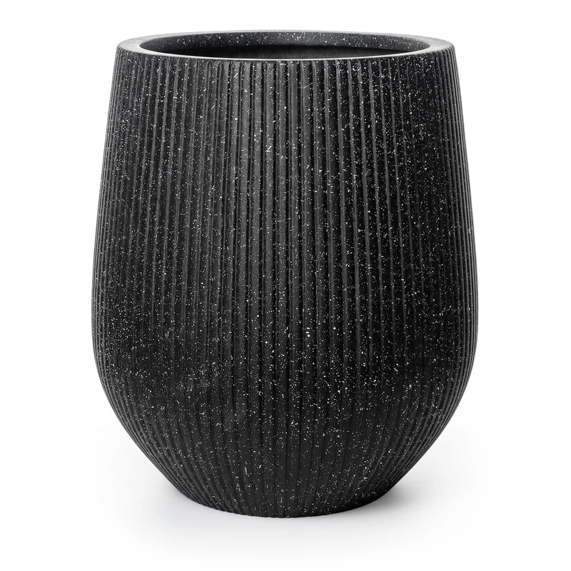 DTY Signature Mount Wilson Modern Indoor Outdoor Fiberstone Tapered Planter, Lightweight, Weather Resistant Garden Pot with Drainage Hole & Rubber Plug (Black, 11'' D x 12'' H)
