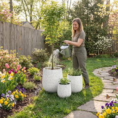 DTY Signature Mount Wilson Modern Indoor Outdoor Fiberstone Tapered Planter, Lightweight, Weather Resistant Garden Pot with Drainage Hole & Rubber Plug (Black, 11'' D x 12'' H) perspective