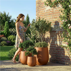 DTY Signature Mount Wilson Modern Indoor Outdoor Fiberstone Tapered Planter, Lightweight, Weather Resistant Garden Pot with Drainage Hole & Rubber Plug (Black, 11'' D x 12'' H) perspective