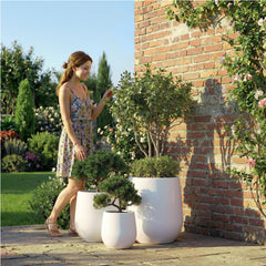DTY Signature Mount Wilson Modern Indoor Outdoor Fiberstone Tapered Planter, Lightweight, Weather Resistant Garden Pot with Drainage Hole & Rubber Plug (Black, 11'' D x 12'' H) perspective