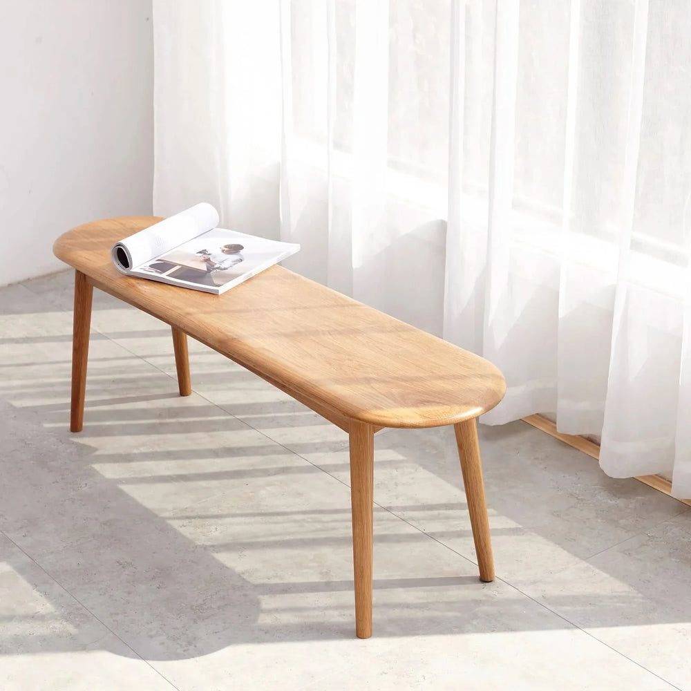 Oak Dining Bench Solid Wood Half Round Design Rustic For Living Room Media 16