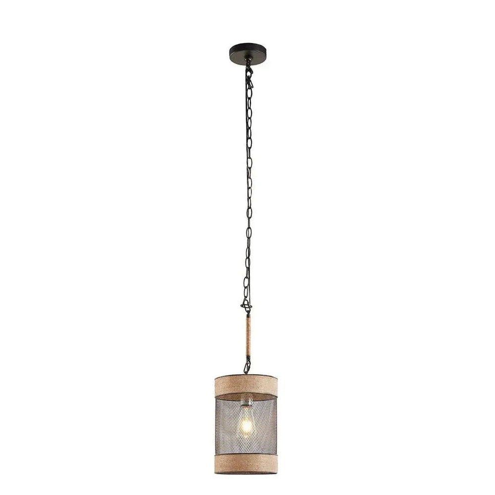 Pendant Light Natural Rope & Metal Mesh Iron Cylinder Industrial Style Media 8
