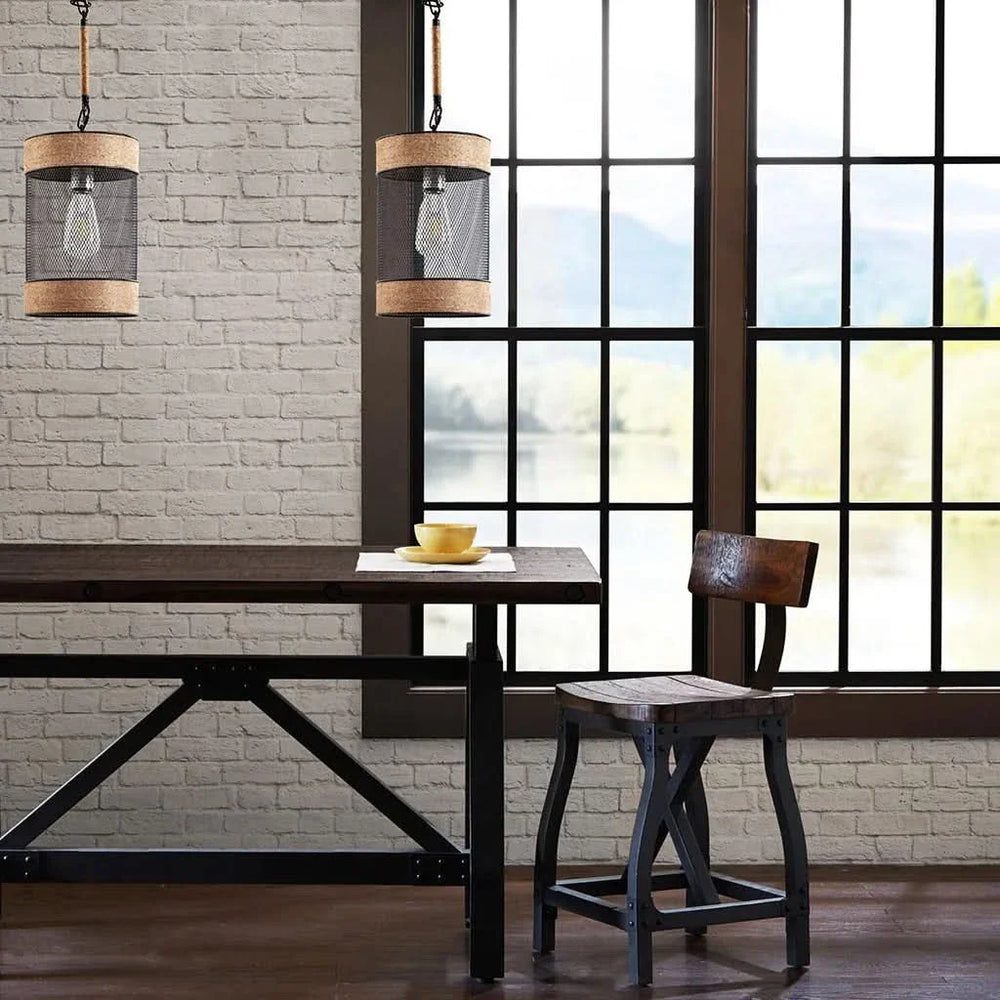 Pendant Light Natural Rope & Metal Mesh Iron Cylinder Industrial Style Media 3
