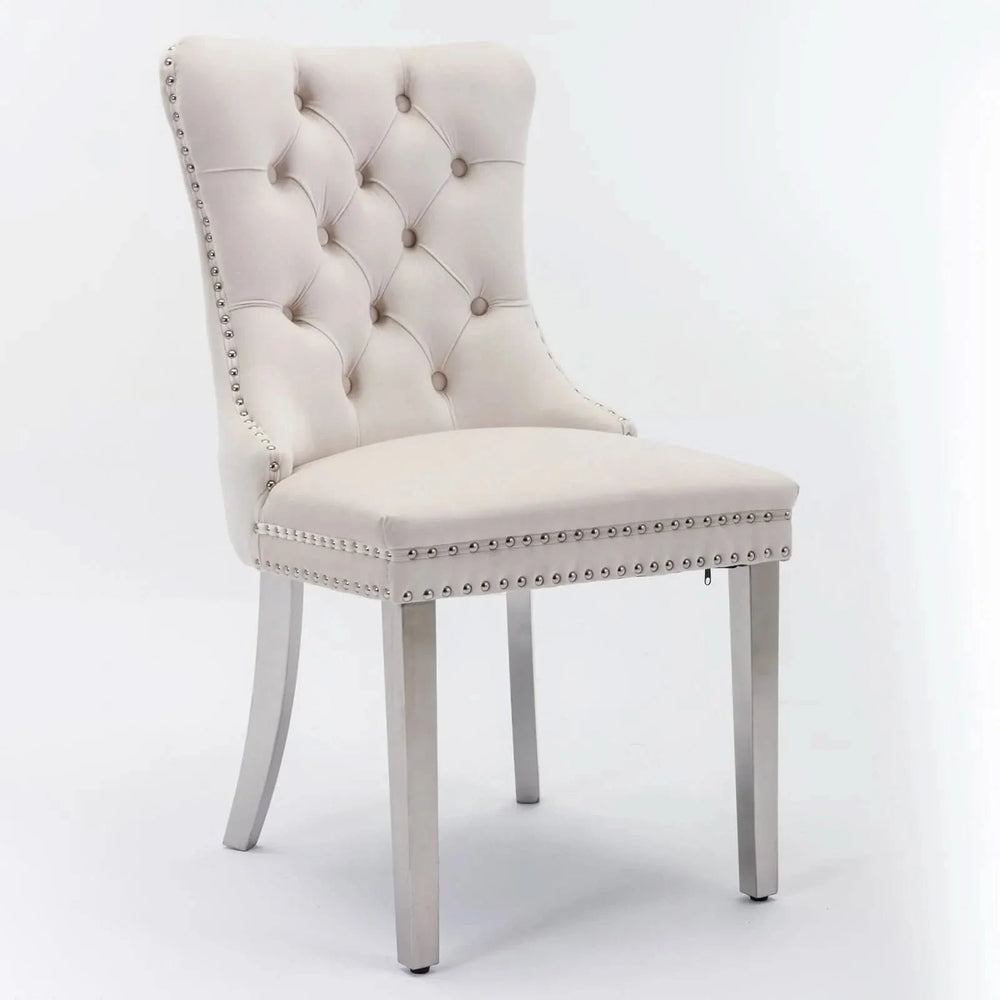 Velvet Dining Chair Tufted Upholstery & Nailhead Trim Chrome Legs Media 3