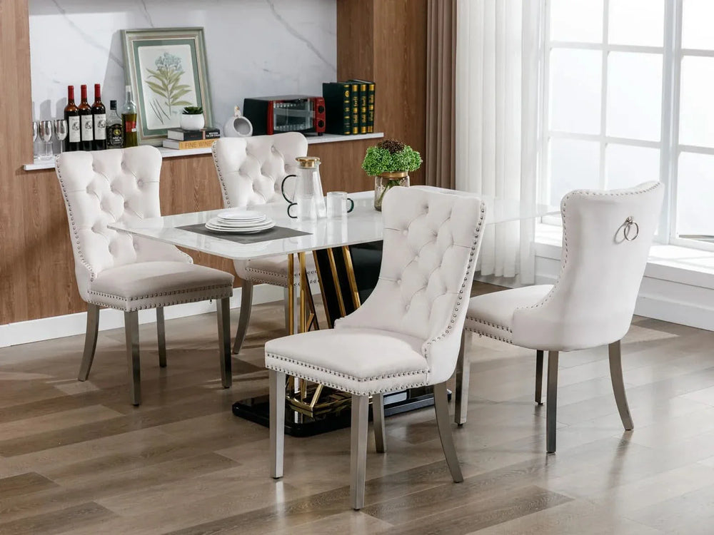 Velvet Dining Chair Tufted Upholstery & Nailhead Trim Chrome Legs Media 18