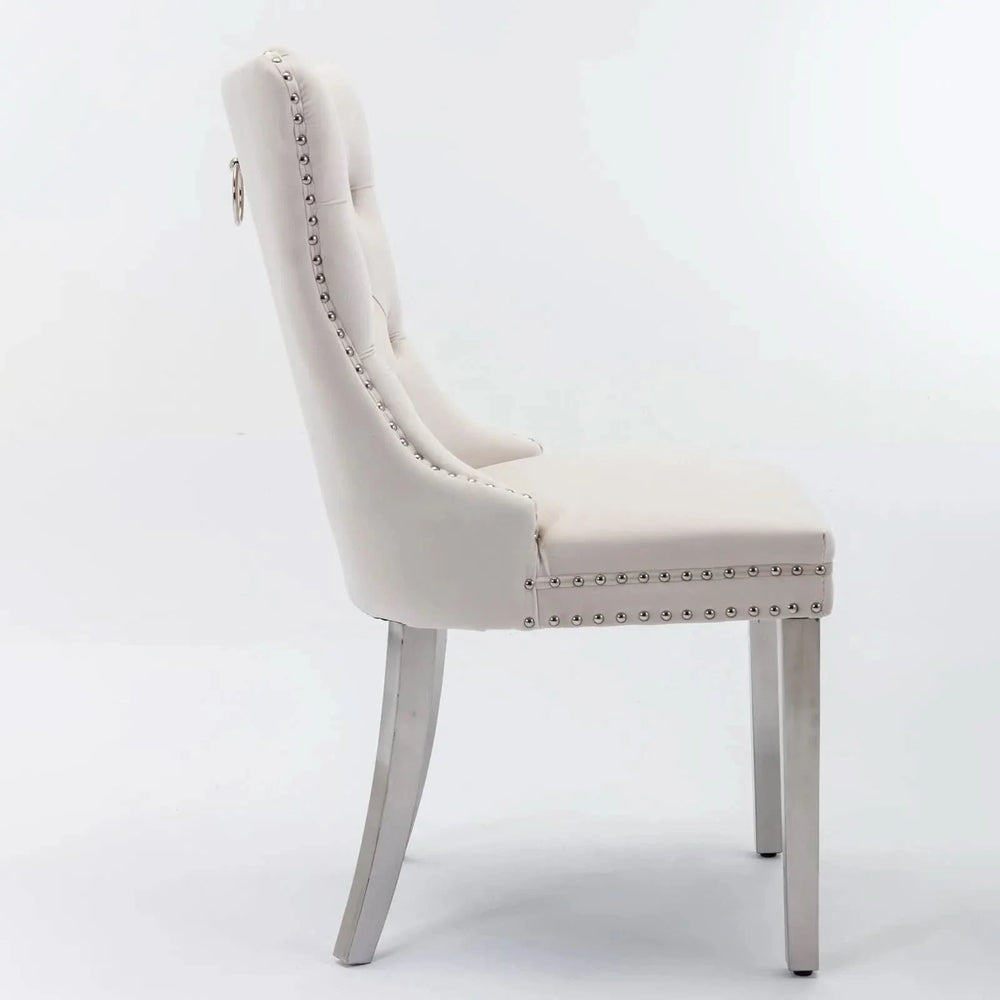 Velvet Dining Chair Tufted Upholstery & Nailhead Trim Chrome Legs Media 4
