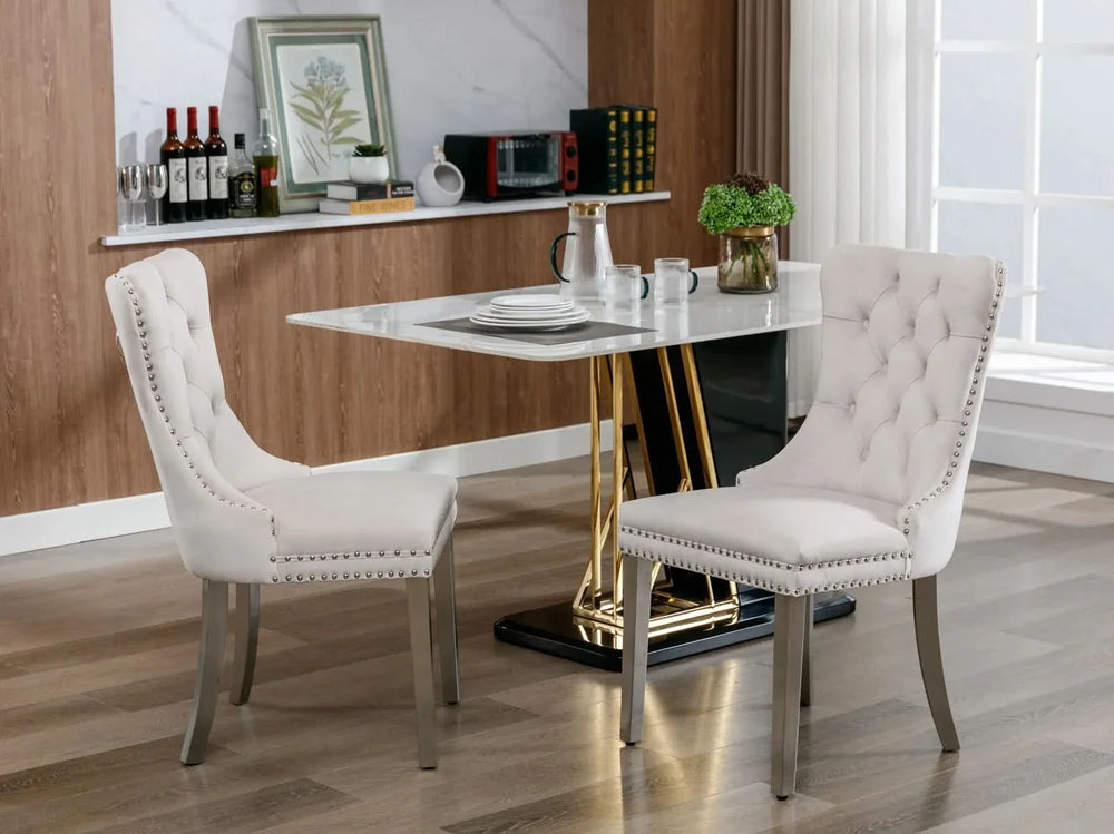 Velvet Dining Chair Tufted Upholstery & Nailhead Trim Chrome Legs Media 17