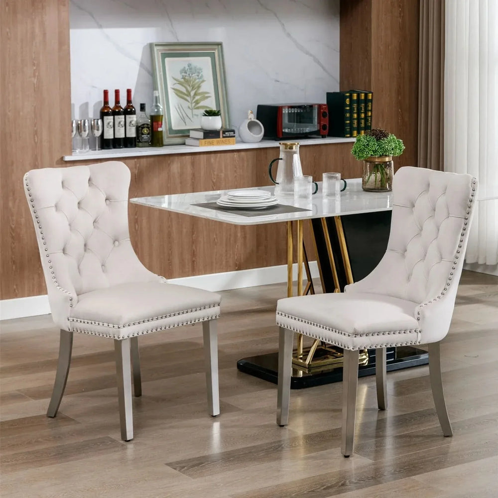 Velvet Dining Chair Tufted Upholstery & Nailhead Trim Chrome Legs Media 1