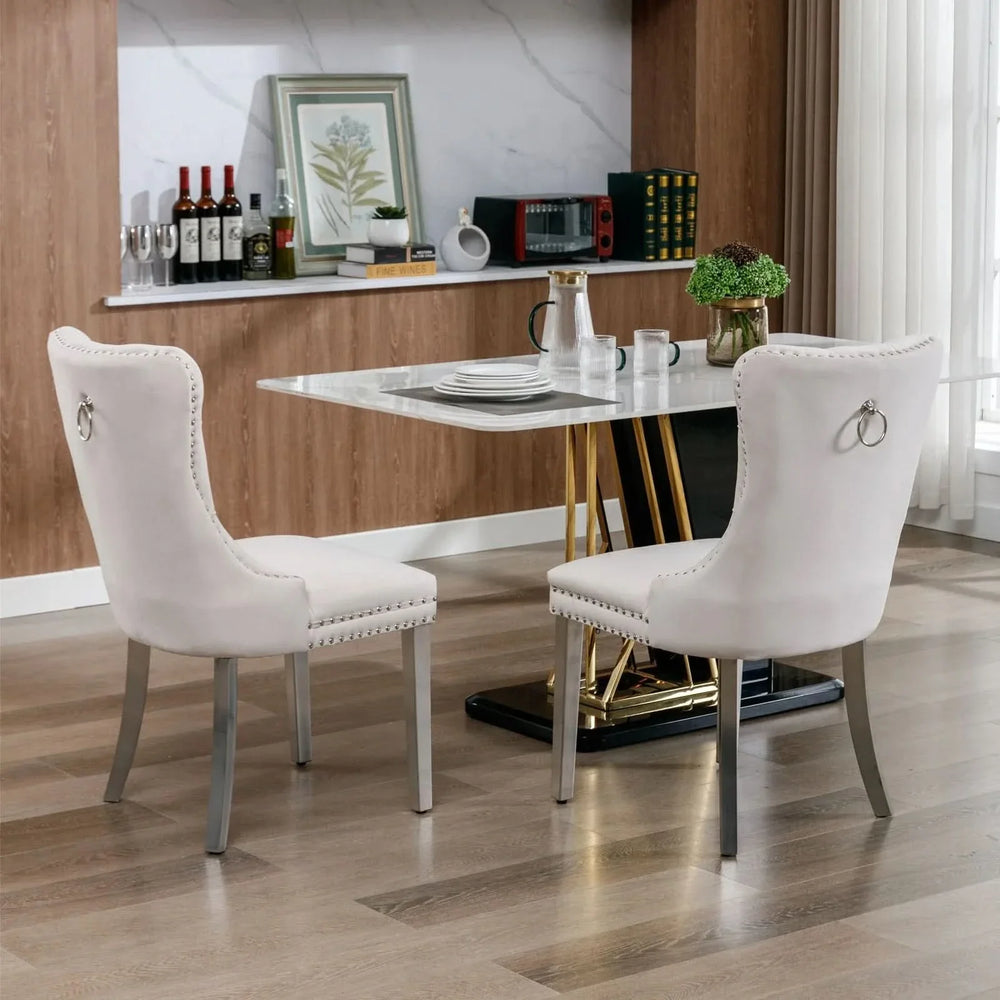 Velvet Dining Chair Tufted Upholstery & Nailhead Trim Chrome Legs Media 14