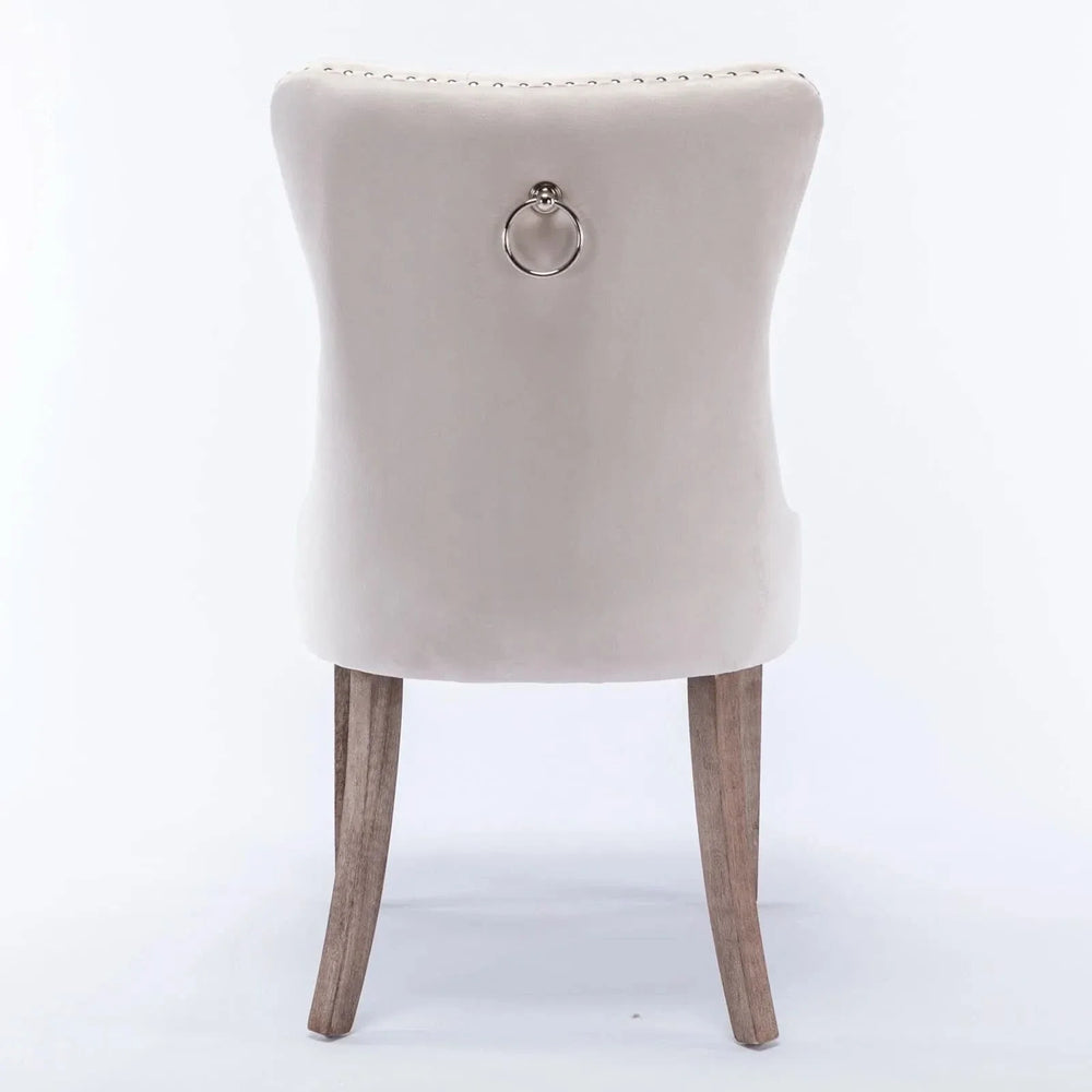 Velvet Dining Chair Tufted Solid Wood Frame Nailhead Trim Beige 2-Pcs Set Media 6