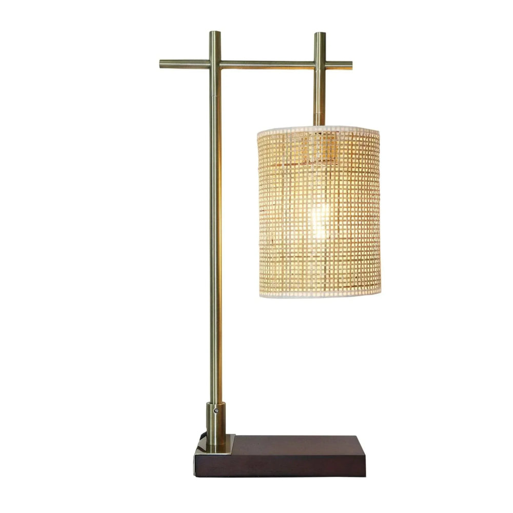 Table Lamp Moonstone Bamboo Lampshade Metal Bronze Base Nordic Style Media 1