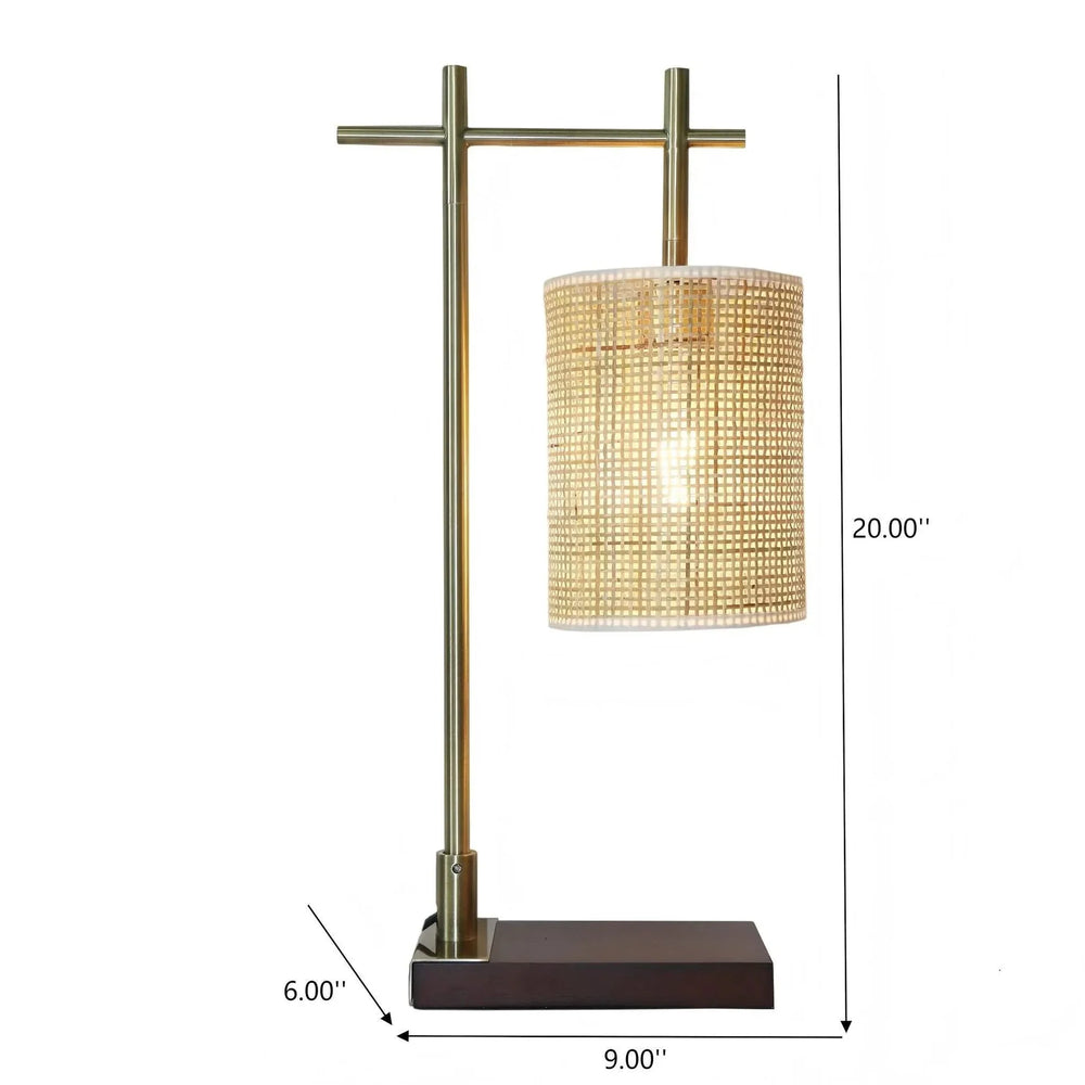 Table Lamp Moonstone Bamboo Lampshade Metal Bronze Base Nordic Style Media 3