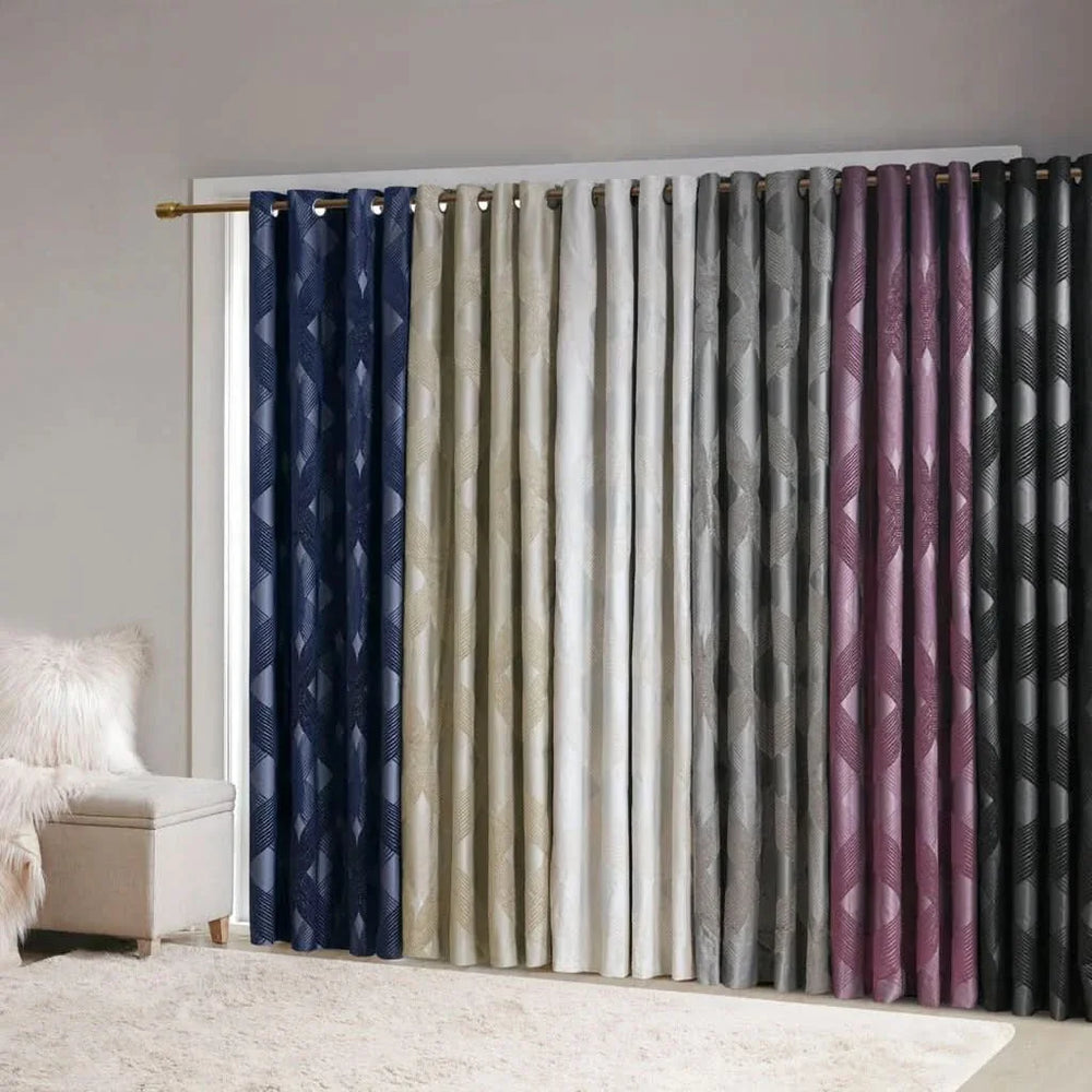 Blackout Curtain Panel Polyester Jacquard Ogee Pattern Total Blackout Media 5