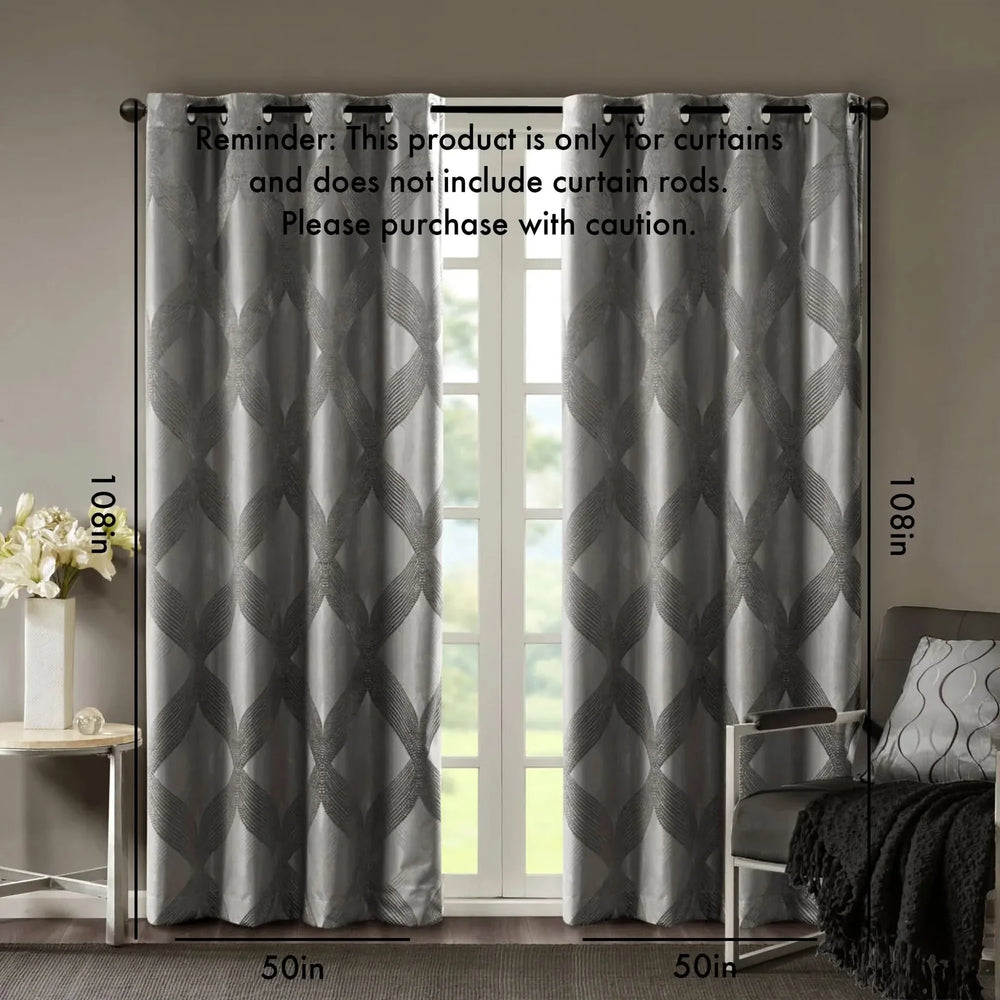 Blackout Curtain Panel Polyester Jacquard Ogee Pattern Total Blackout Media 3