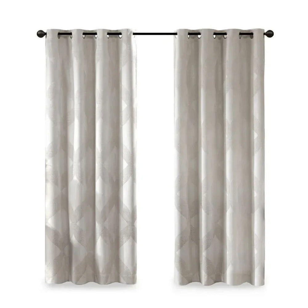 Blackout Curtain Panel Polyester Ogee Jacquard Sunsmart Ivory Shade Media 4