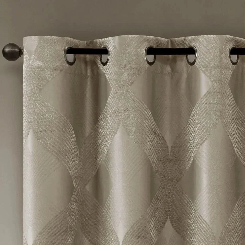 Total Blackout Curtain Panel Ogee Jacquard Polyester Sunsmart Taupe Media 12