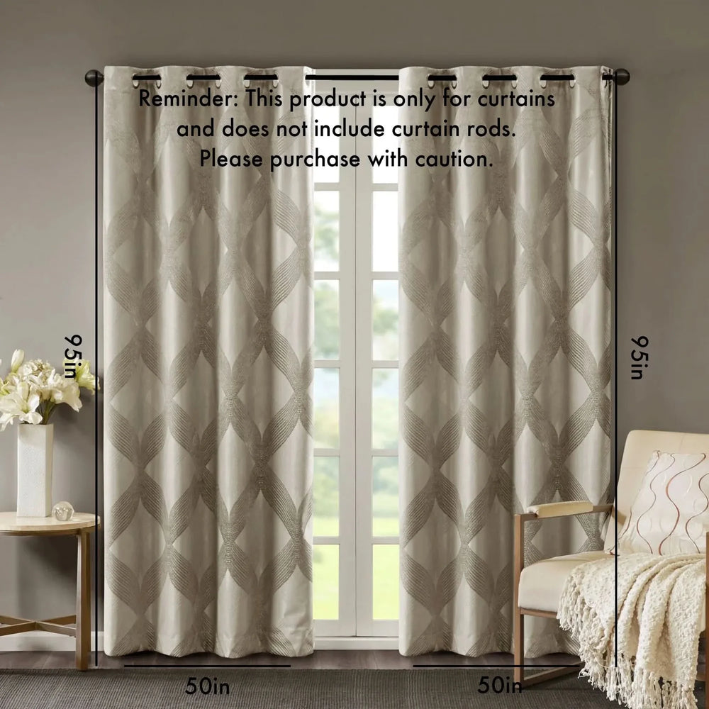 Total Blackout Curtain Panel Ogee Jacquard Polyester Sunsmart Taupe Media 3