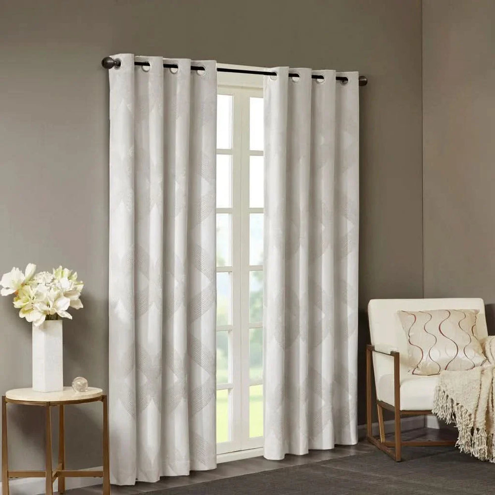Blackout Curtain Panel Polyester Ogee Jacquard Sunsmart Ivory Shade Media 8