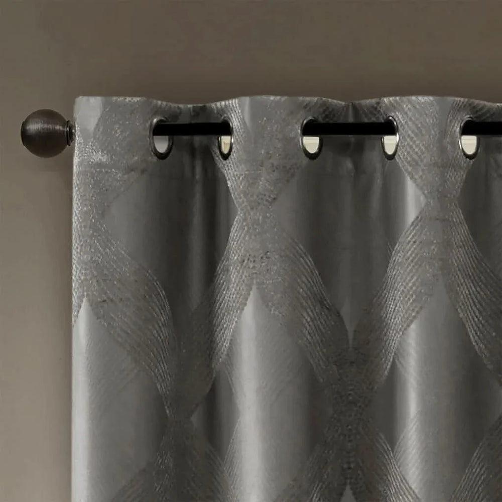 Blackout Curtain Panel Polyester Jacquard Ogee Pattern Total Blackout Media 8