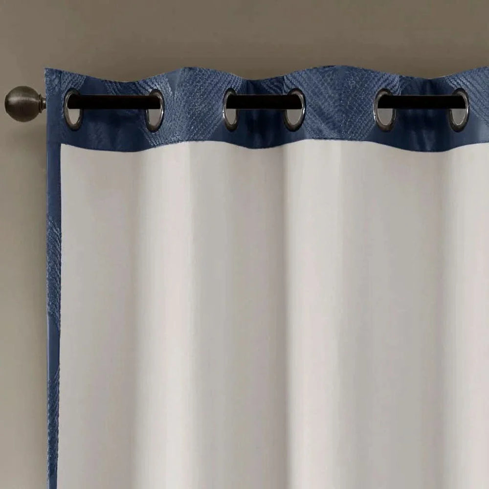 Total Blackout Curtain Panel Ogee Jacquard Polyester Navy Light Blocking Media 9