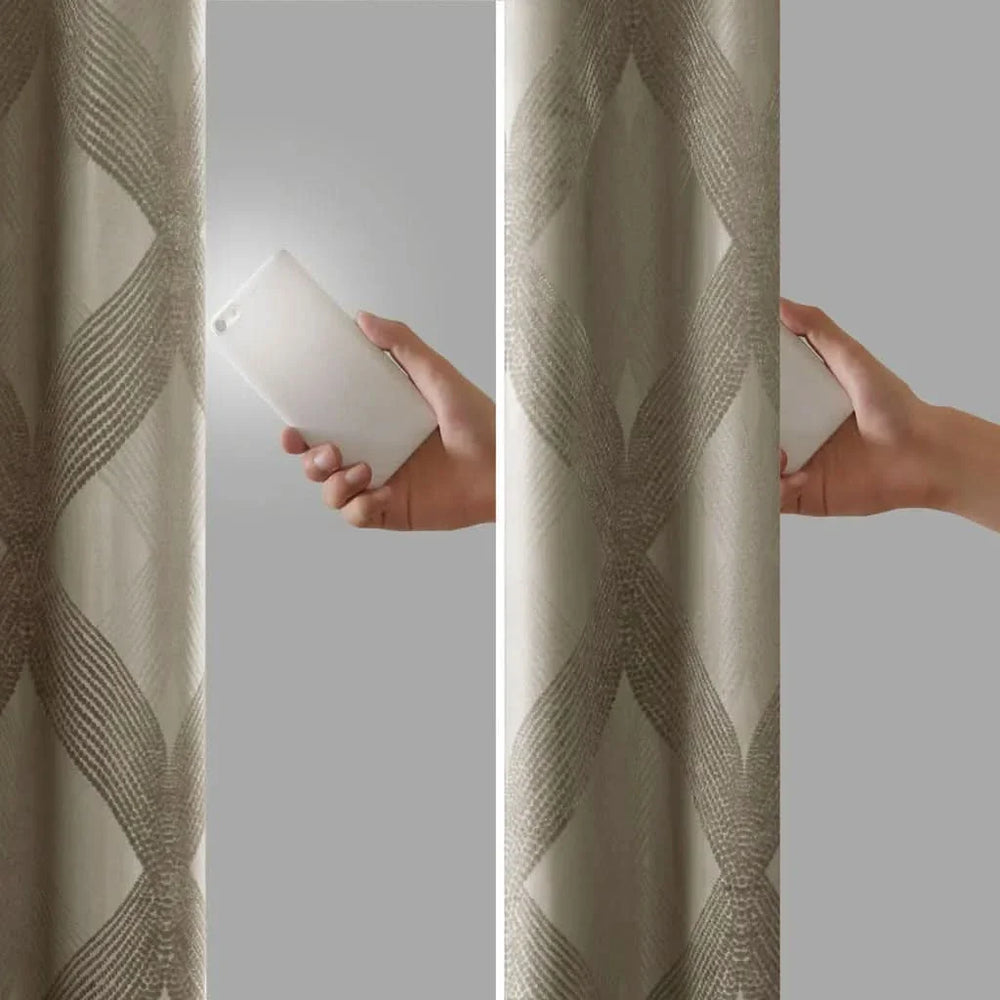 Total Blackout Curtain Panel Ogee Jacquard Polyester Sunsmart Taupe Media 2