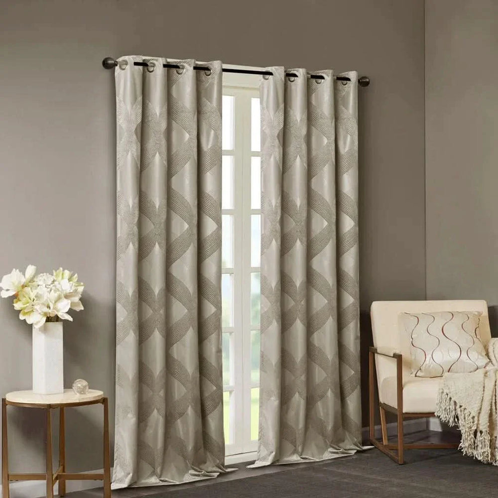Total Blackout Curtain Panel Ogee Jacquard Polyester Sunsmart Taupe Media 4