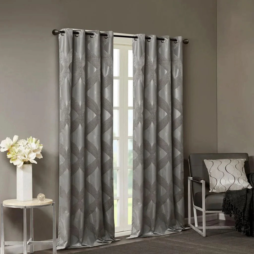 Total Blackout Curtain Panel Polyester Ogee Jacquard Design For Living Room Media 4