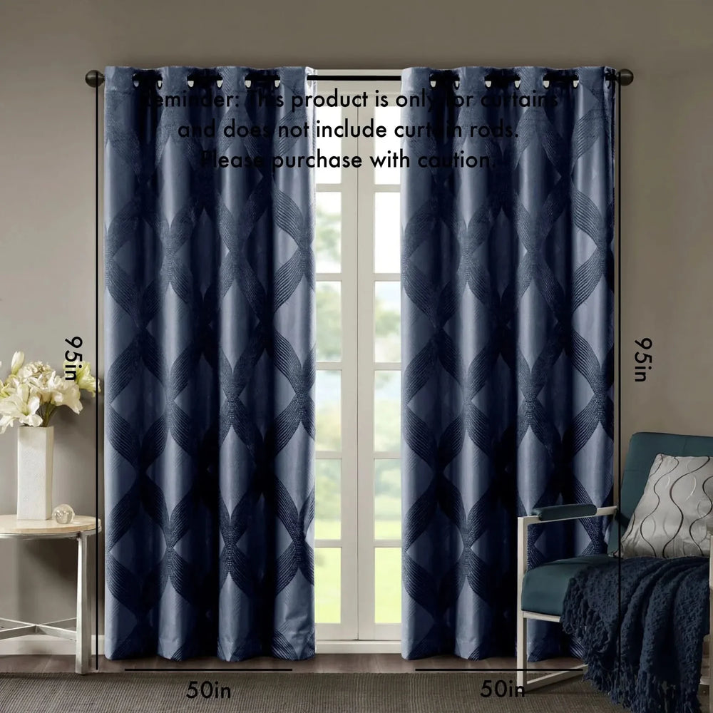 Total Blackout Curtain Panel Polyester Ogee Jacquard Navy For Any Room Media 3